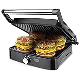 Aigostar Calore 30HHK -Elektrische Tischgrills/Kontaktgrill/xxl Sandwichmaker/Panini Maker/Elektrogrill, 1800 Watt, Cool Touch, Nonstick, Leuchtanzeige, BPA Free, Silber. EINWEGVERPACKUNG