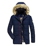 Herren Winter Jacke Quilted Steppjacke Gefüttert Winterjacke mit Abnehmbarem Kunstfellkragen Warme Daunenmantel Parka Lang Wintermantel Outdoor Gefütterte Steppmantel Jacke mit Retro-Muster F