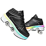 GGXINT 2 In1 Mehrzweckschuhe Schuhe Mit Rollen Inline-Skate Verformung Rolle Schuhe Turnschuhe Rädern Laufschuhe Outdoor-Sport Für Erwachsene Unisex,Black~led,36
