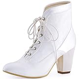 Elegantpark HC1528 Damen Satin Spitze Blockabtz Ankle Stiefelette Hochzeit Bequeme Brautstiefel Weiss Gr.40