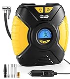 WindGallop Luftkompressor Auto Kompressor 12V Luftpumpe Autoreifen Pumpe Kfz Kompressor Luftpumpe Fahrrad Elektrisch mit Manometer, Ventiladaptern und LED-L