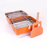 OMAC Holzkohlegrill Tragbar Klappgrill Faltgrill | Orange Outdoor Picknickgrill Zubehör 13 tlg BBQ (Tasche + BBQ)