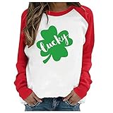 HHJK Tshirt Damen, Oberteile Damen,Trendige Oberteile Damen Damen St. Patrick's Daylucky Print Langarm Pullover Casual Top