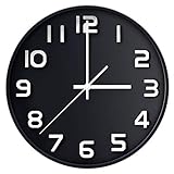 coslife Wanduhr 3D-12-Zoll-Non-Ticking Silent Quarz dekorative Uhren, leicht zu lesen, Home/Küche/Büro/Schuluhr (Schw