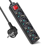 ExtraStar 4-Fach Steckdosenleiste mit Schalter und Kindersicherung,3M 3G1.5mm2 Kabel ,16A, 3680W, Mehrfachstecker fürZuhause, Büro und so weiter,Schw