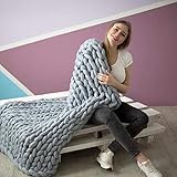 HHZY Grobstrick Decke Überwurf Handgemacht Sperrige Garn Stricken Merino Woll Decken für Schlafzimmer Bett Stuhl Sofa Haustier Matte Teppich Wohnkultur,Grau,120x150cm/47.2x59