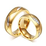 Samavt 2 Stück Ringe Eheringe Gold Ring Verlobung Damen Herren Edelstahl Welle Twisted Augen Zweigen Blätter Konkav Gewölbt Zirkonia Dame 54(17.2)&Herr 67(21.3)