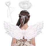 Jackcell Engels flügel Kostüm, Federn mit Heiligenschein und Zauberstab für Halloween Karneval Cosplay Party Fasching Kostüme (Weiß, Small)