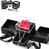 Geschenke für Frauen Ewige Rose, Handgefertigte konservierte Rosen schmuck Geschenk Box mit Splitter Halskette für Sie, für Freundin und Mama,mit e-Zertifikat （Gold）