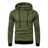Take Idea Herren Sweatshirt mit Kontrastfarbennähten Pullover mit einem Streifen Taschenoberteil Slim Fit Kapuzenpullover Warmer H