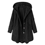 Komiseup Winterjacke Damen Langarm Wintermantel mit Kapuzen Fleecejacke Damen Oversize Sweatshirt Lange Plüschmantel mit Knopfleiste in Übergröße Mantel Jacke D