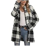 BOOMJIU Jacken Damen Hemdjacke Kariertes Taschen KnöPfen üBergangsjacke Langarm Blazer Damen Elegant Lang Oversize Bluse Mantel Hemdjacke Jeansjacke Jacken MäDchen Freizeit Herbst Winter Jack