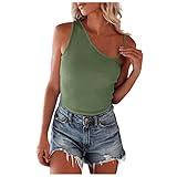 YunYoud Damen Top Sexy ärmellos Elegant Tops Ärmellose Shirt Slim Fit Oberteile Round Neck Ribbed Camisole One Shoulder Straps Tank Top Einfarbiges T-Shirt Sommer S