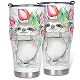 Faultierblume 30oz Edelstahl Thermotasse Doppelwandiger Vakuumisolierter Reisekaffeetasse Kaffeebecher mit Deckel Trinkbecher Wasserflaschen Auslaufsicher Autobecher Teegläser white 900ml(30oz)