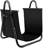 Amagabeli Kaminholzhalter mit Canvas-Brennholzregal Indoor-Trageträger Metall-Holzregal Schwarze Brennholzhalter Lagerung Schwere Holzscheite Stapelkorb mit Griffen Anzünden Großer Ofenzubehö