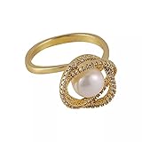 QiuYueShangMao Liebeszeugnis Exquisite Perlenring Temperament Mode Geometrischer Öffnungsring Damenschmuck Verlobungsring Jub