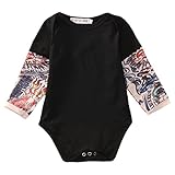 Säugling Baby Junger Gefälschte Tattoo Ärmel Hemd Strampler Baby Boy Biker Kostüm grau schwarz T-Shirt Outfits (Schwarz, 6-12 Monate)