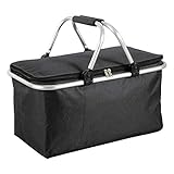 Picknickkorb Einkaufskorb Thermokorb Tragekorb Zusammenklappba Picknicktasche 17.9 x 11.2 x 10.2 Zoll Einkaufstasche Kühlkorb Isoliert Starker mit Thermofunktion für den Außenbereich (Schwarz)