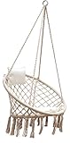 AMANKA Makramee Hängesessel mit Kissen 80cm Korbschaukel bis 120kg Boho Sessel Indoor Outdoor Beig
