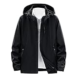 Herren Casual Abnehmbare Kapuze Langarm Reißverschluss Tasche Mantel Jacke Wandern Outdoor Wasserdicht Windbreaker, Schwarz , XXXXX-Larg