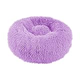 Battnot Hundebett Katzenbett Haustierbett Katzensofa Hundesofa Tierbett Kissen Flauschig Rundes Plüsch Hundehaus Welpen Kissen Warme Weiche Lila S: 40 x 40 cm (Haustier unter 2 kg)