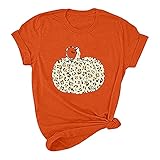 Grateful Thankful Blessed Erntedankfest T Shirt Damen Lässiger Pullover mit Leoparden Kürbis Druck Kurzarm T Shirts mit Rundhalsausschnitt Herbsthemd Basic All Match Tunika B