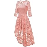 Achimlt Damen Spitzenkleid Elegant Vokuhila Cocktailkleid 3/4 Ärmel Knielang Abendkleid Chiffon Blumenmuster Asymmetrisches Hochzeitskleid Brautjungfer Ballkleid Hochzeit Kleid Festkleid (Rosa, XXL)