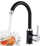 kisimixer Küchenarmatur Schwarz Matt, Armatur Küche 360° Drehbarer Wasserhahn Küche Schwarz, Einhebel Spültischarmatur Küche mit Hoher Auslauf, Mischbatterie Küche Messing Amatur Küchenspü