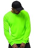 OZONEE Herren Sweatshirt Pullover Langarm Farbvarianten Langarmshirt Pulli ohne Kapuze Baumwolle Baumwollemischung Classic Basic Rundhals-Ausschnitt Sport 777/6223B GRÜN-NEON M