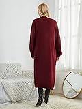 UYROOSS Frauen Strickjacken Öffnen der Front-Taschentasche Bischof-Ärmel Lange Strickjacke Beiläufiger Fall/Winter Rote Pullover (Color : Burgundy, Size : M)