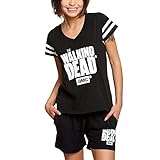 Walking Dead Elbenwald Pyjama Serien Logo Frontprint 2 teilig Shirt und Shorts für Damen schwarz - L