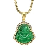 HMOOY Glückliche lachende Buddha Halsketten, Grüne Jade Buddha Halskette Buddha Zirkonia Anhänger Halskette mit 18 Karat vergoldeter Kette Feng Shui Amulett Schmuck für Damen Herren (Grün)