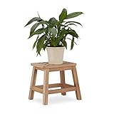Relaxdays Tritthocker Holz, Fußbank aus Naturholz, niedriger Blumenhocker für Töpfe, HBT: 25,5 x 29,5 x 22 cm,