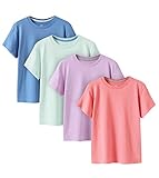 LAPASA Kinder 4er Pack Baumwoll T Shirt Unisex Einfarbig 3-13 Jahre/ 95-165 Jungen Mädchen K01 (Pink, Hellviolett, hellblau, Aqua, XX-Small)