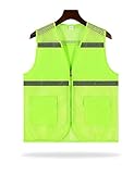fhda Atmungsaktive Maschenweste, hohe Sichtbarkeit reflektierender Weste-Reißverschluss-Orangentaschen, Reiten laufender BAU-Sicherheitskleidung hell (Color : Green, Größe : 28.3 inchs)