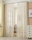 Transparente Gardine mit Kräuselband 2 Stücke Fensterschal in Leinen-Optik Dekoschal in Creme 140x245 cm Fenstervorhang für Schlafzimmer Kinderzimmer Küche Stores Vorhang