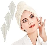 BW&HM Mikrofaser-Haarhandtuch, schnelltrocknend, Turban mit zwei Knöpfen, super saugfähig und weich, Anti-Frizz-Kopf-Handtuch, schnelltrocknend, gelocktes Haar, 25 x 65 cm, Khaki, 3 Stück