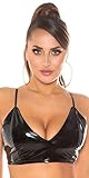 Koucla Top Wetlook Lederlook Lack Optik Crop Top Bustier (Schwarz, S)