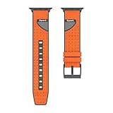 LRJBFC 2021 Kohlefaser-Leder + Silikonband für Apple Watch SE Band Serie 6 5 4 3 2 Sport Armband 40mm 44mm 38mm 42mm Gürtel (Band Color : Orange, Band Width : 44mm)