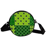 Grün Happy St Patricks Day kariertes Muster diagonale Tasche runde Crossbody Geldbörse, Schultertasche Mode Kreis Crossbody Umhängetasche Mini Canvas schräg S