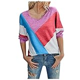 GOKOMO Damen Farbabstimmung Pullover mit V-Ausschnitt Elegant Sweatshirt Lässig Blumen Slim Fit Shirt Für Damen Neue Frühling Damen Oberteile Elegant Freizeitkleidung Fraun(M,Lila)