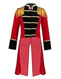 Freebily Mädchen Jungen Zirkusdirektor Kostüm Langarm Pailletten Zirkus Jacke langer Fransen Smoking Mantel Halloween Weihnachten Cosplay Verkleidung Red 152/12 J