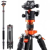 K&F Concept Kompaktes Kamera Stativ für DSLR Kamera, Alu Camera Tripod, Tragbares Stativ Kamera Fotostativ mit Einbeinstativ 360°Kugelkopf Tragtasche für unterwegs und Studio K255A4+BH-28L(TM2515M1)