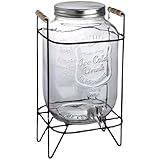 RONGJJ Getränkespender Set, Glas Wasserspender 4 L, Zapfhahn Aus Edelstahl Und Ständer, Wasserspender Glasbehälter Für Kalte Getränke, 8L