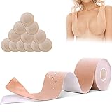 Senkora Klebe BH, Boob Tape (5cm x 5m) Unsichtbar Atmungsaktiv Schweißresistent Push up Trägerlos Selbstklebend BH Brüste Lift up Body Tape 6 Paar Nipple Cover für Brautkleid Abendkleid A-H Cup