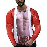 Herren T-Shirt mit Langarm,Herren Lustiger Druck Lustige Oberteile für Weihnachten Bedruckter Rundhalsausschnitt Henley Shirt Rundhals mit Knöpfen Langarm T-Shirt Oberteile B