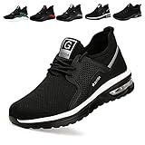 Hitopteu Sicherheitsschuhe Herren Damen Arbeitsschuhe Leicht Sportlich Schutzschuhe mit Stahlkappen Atmungsaktiv Luftkissen Sicherheitsschuh Sneaker Pures Schwarz EU 42