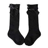 JKLBNM Baby Mädchen Kniestrümpfe mit Schleifen Baumwolle Anti-Rutsch-Neugeborenensocken Spitzen-Babysocken Neue Kinder Kleinkinder,Schwarzer L-Code (5-7 Jahre alt)