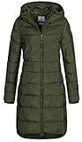 Eight2Nine Damen Steppmantel LETN-039 Lange Stepp-Jacke mit Kapuze Forest Night M