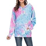 NIUYAN Mode Drucken Tie-dye Sweatshirts Kapuzenpullover Damen mit Kapuze Lange Ärmel Lose Pullover mit Tasche Freizeit Herbst und Winter Streetwear Tops T-Shirt Bluse mit Hut Batikpullover für D